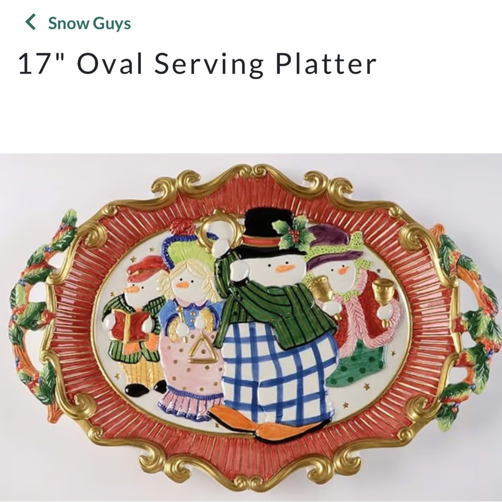 Fitz and Floyd Vintage Snow Guys Platter. Discontinued (1999-2001)